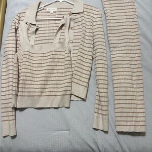 Marled Cream and Brown Striped Knit